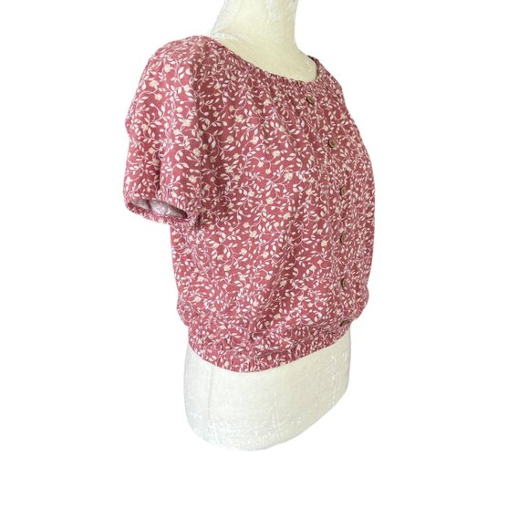 Old Navy dusty rose and cream floral short sleeve stretchy pullover XL crop top - Picture 3 of 8